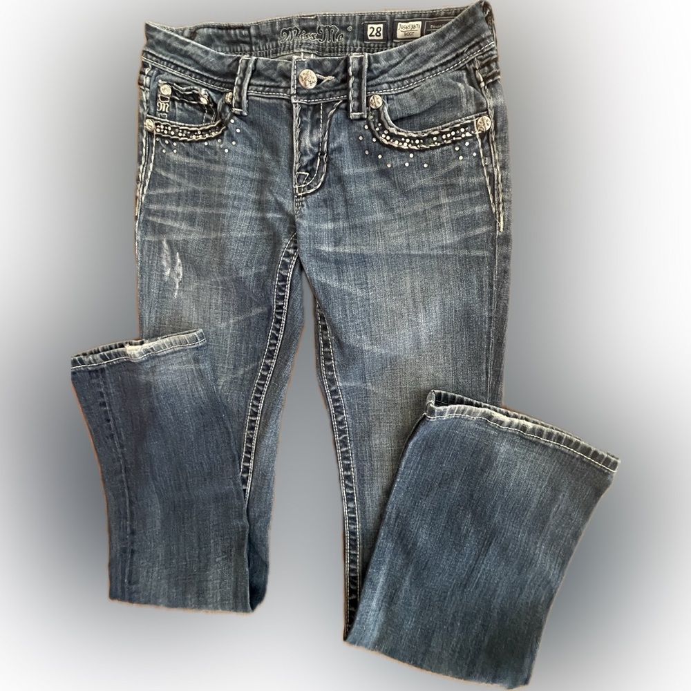 Miss Me Jeans Women size 28 Boot Cut Medium Wash Back-flap Pockets